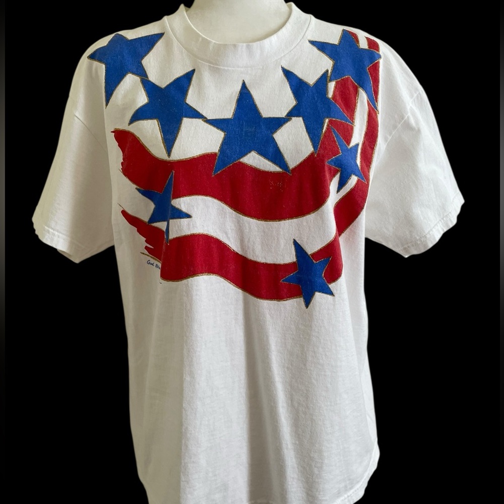 VINTAGE 90s LEE “TOTAL COTTON” PATRIOTIC GRAPHIC TEE Size L Red White Blue Gold - Picture 3 of 16